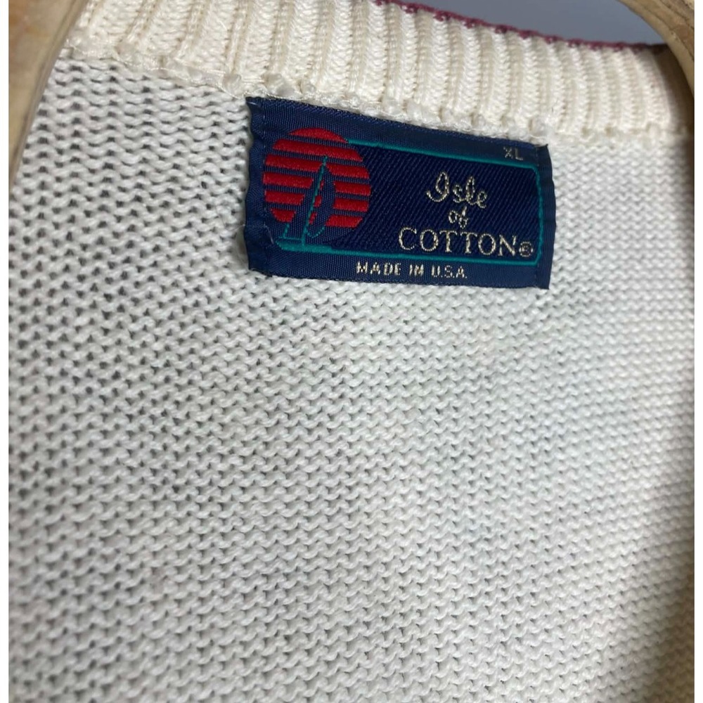 VTG Isle of Cotton Sweater Mens XL Textured Knit V Neck Pullover USA golf thrash - Picture 4 of 10
